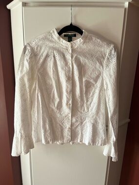 Lauren Ralph Lauren White Eyelet Cotton Button Blouse